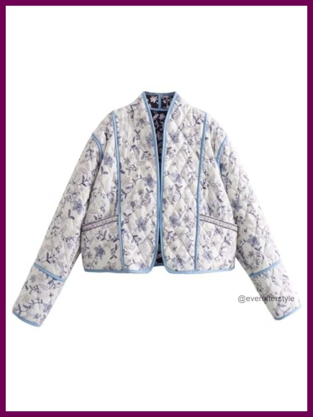 Cropped Quilted Puffer Cardigan Floral Lightweight Open Front Jacket